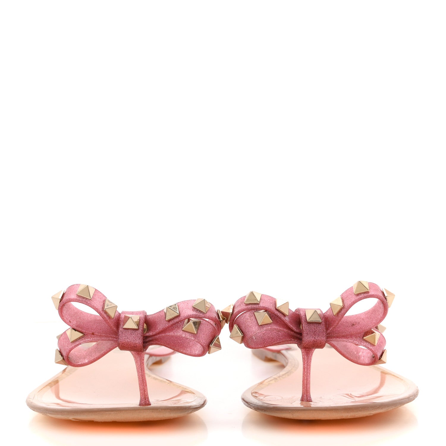 PVC JELLY GLITTER ROCKSTUD BOW THONG SANDALS PINK