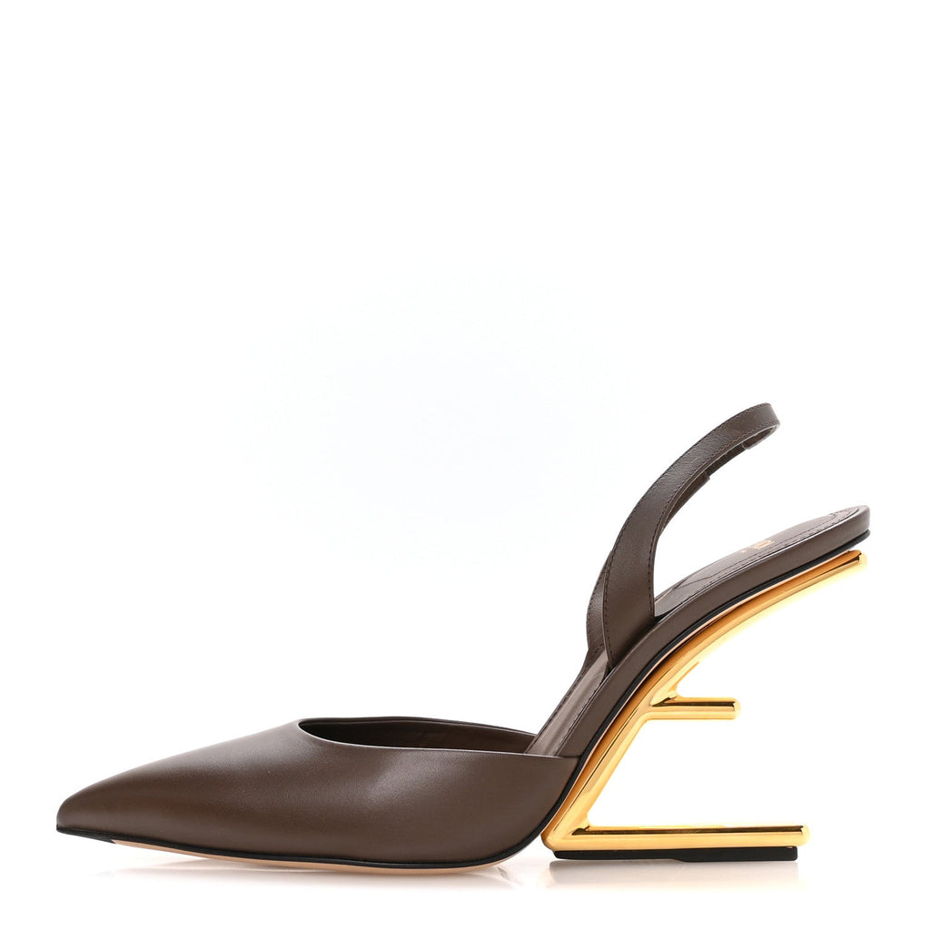VITELLO FENDI FIRST 95MM SLINGBACK SANDALS COFFEE