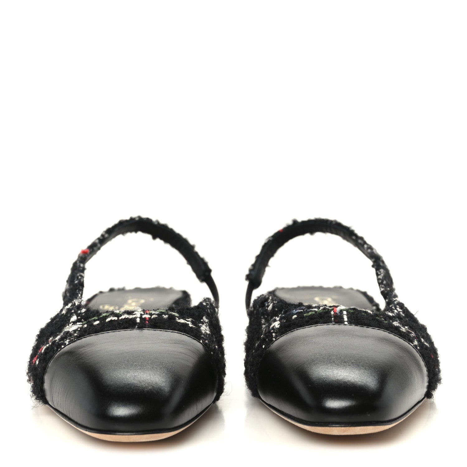 TWEED LAMBSKIN CAP TOE CC SLINGBACK FLATS BLACK WHITE MULTICOLOR