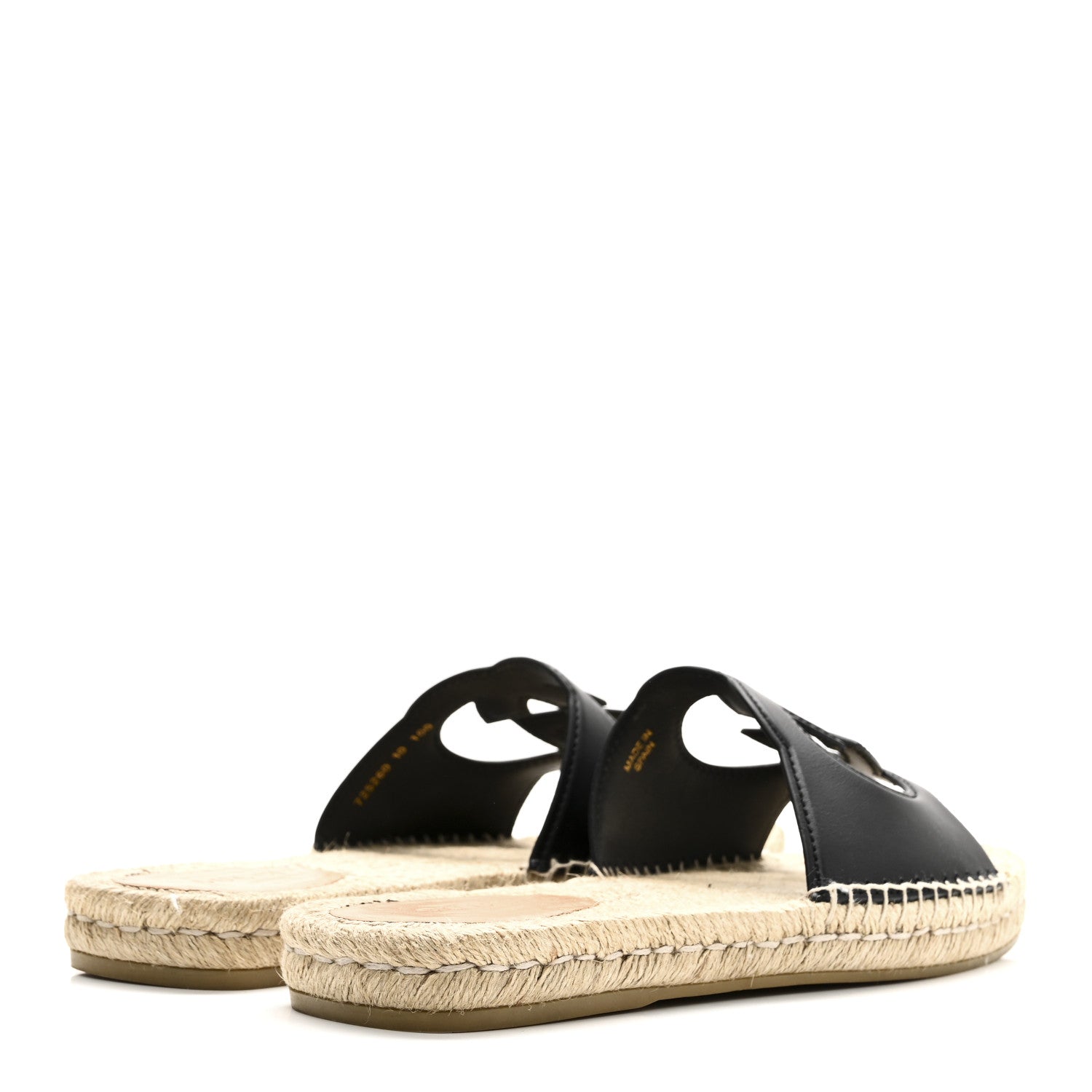 COSMOS SOFTY CALFSKIN ESPADRILLE MENS INTERLOCKING G CUT OUT SLIDE SANDALS BLACK