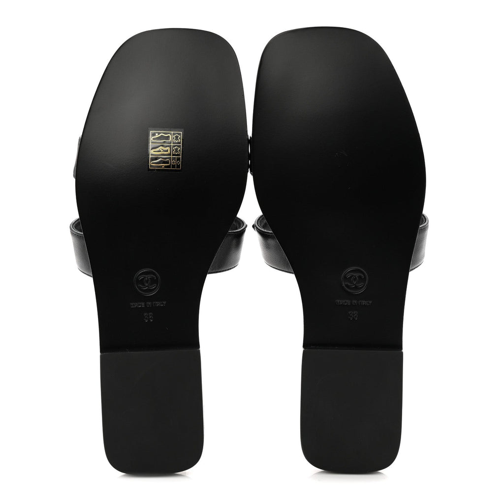 LAMBSKIN CC CUT OUT MULES SANDALS BLACK