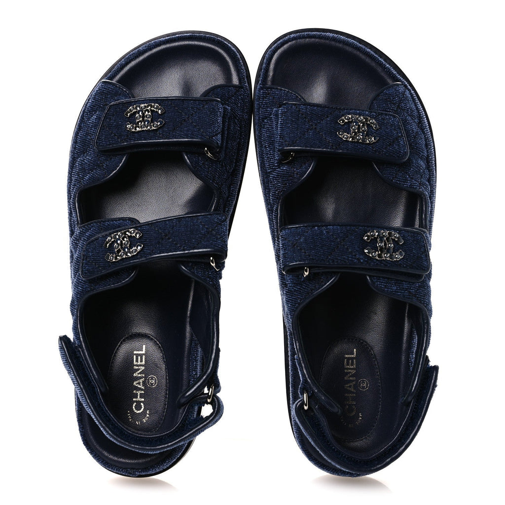 VELVET VELCRO DAD SANDALS BLUE