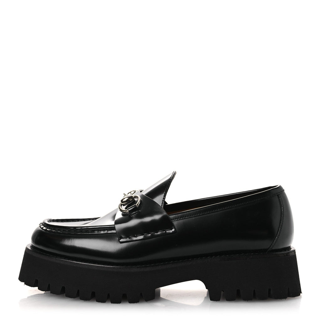 CORDOVAN LUX WOMENS HORSEBIT 45MM PLATFORM LOAFERS BLACK
