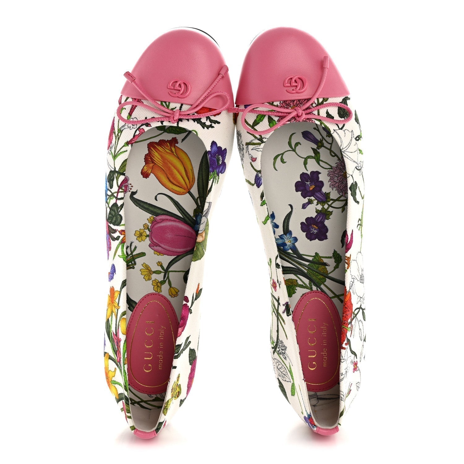 SEPANG FLORA FADED CANVAS GG MARMONT BALLERINA FLATS WHITE MULTICOLOR KNIT ROSE
