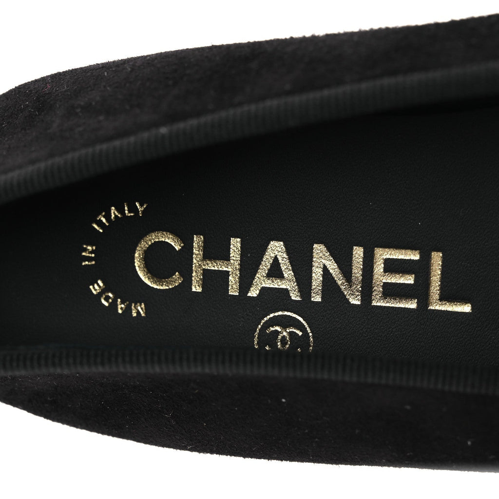SUEDE CRACKLED LAMINATED CALFSKIN CAP TOE BALLERINA FLATS BLACK GOLD