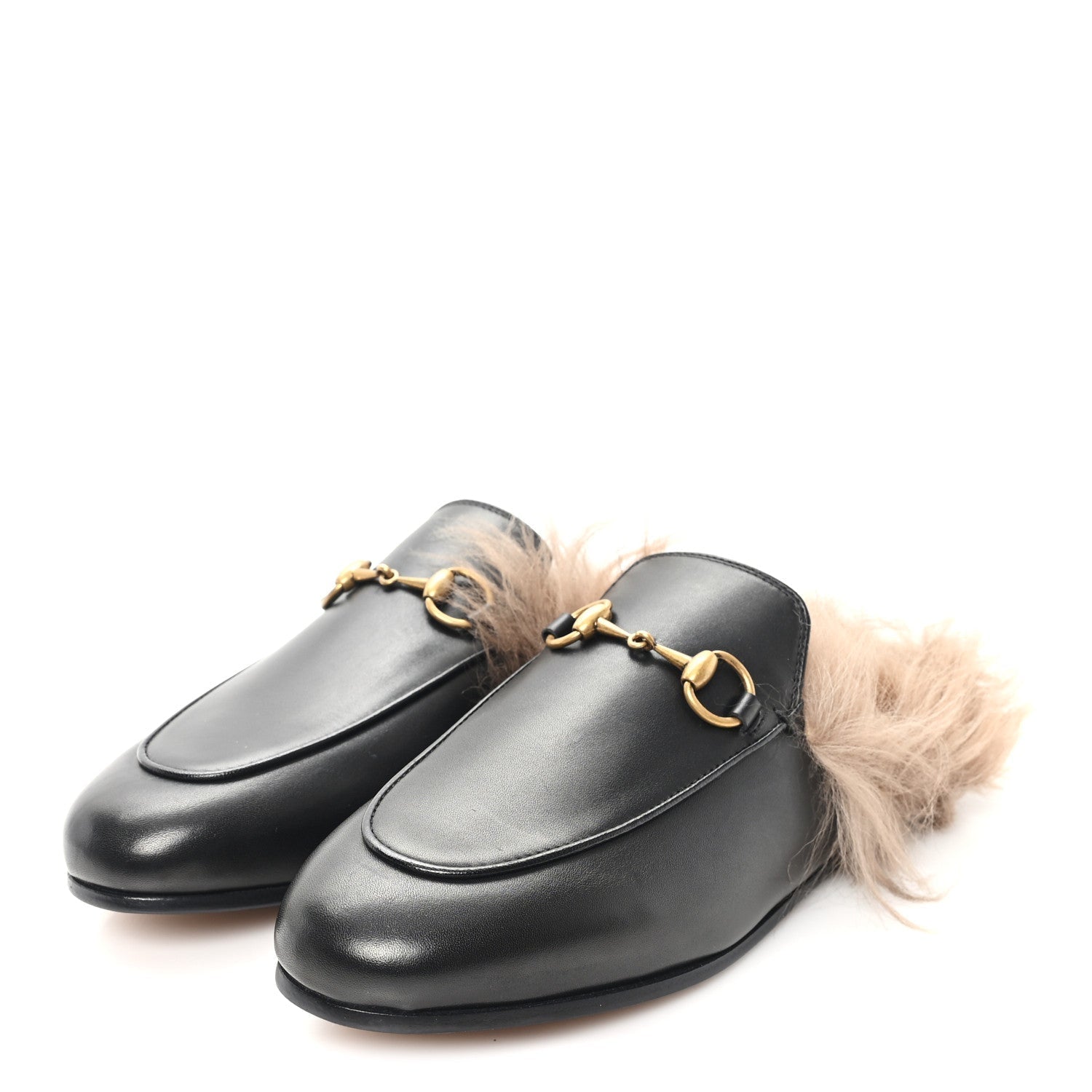 CALFSKIN FUR WOMENS PRINCETOWN SLIPPERS BLACK