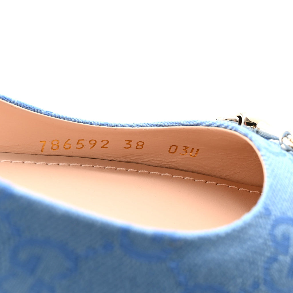 CANVAS GG MONOGRAM HORSEBIT WOMENS SLINGBACK BALLET FLAT LIGHT BLUE
