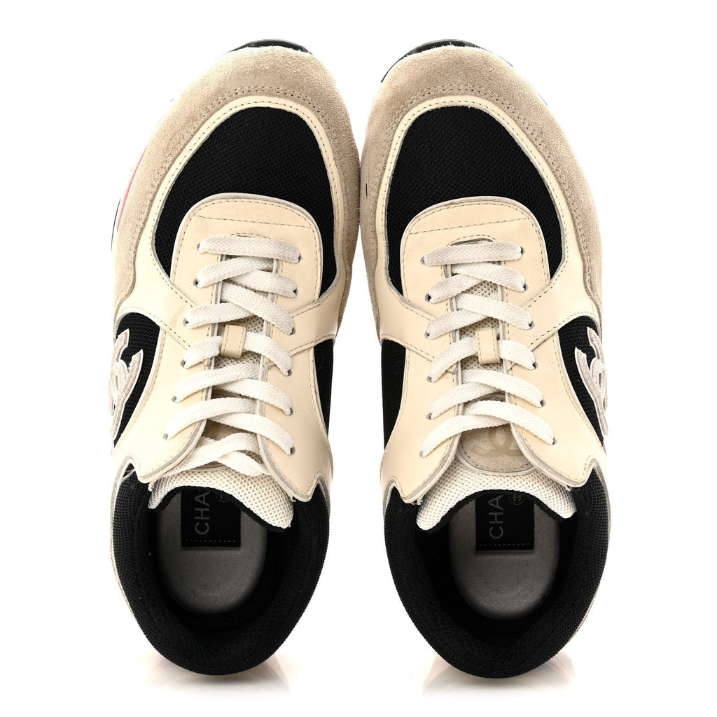 MESH SUEDE CALFSKIN GRAINED CALFSKIN WOMENS CC SNEAKERS WHITE BLACK PINK