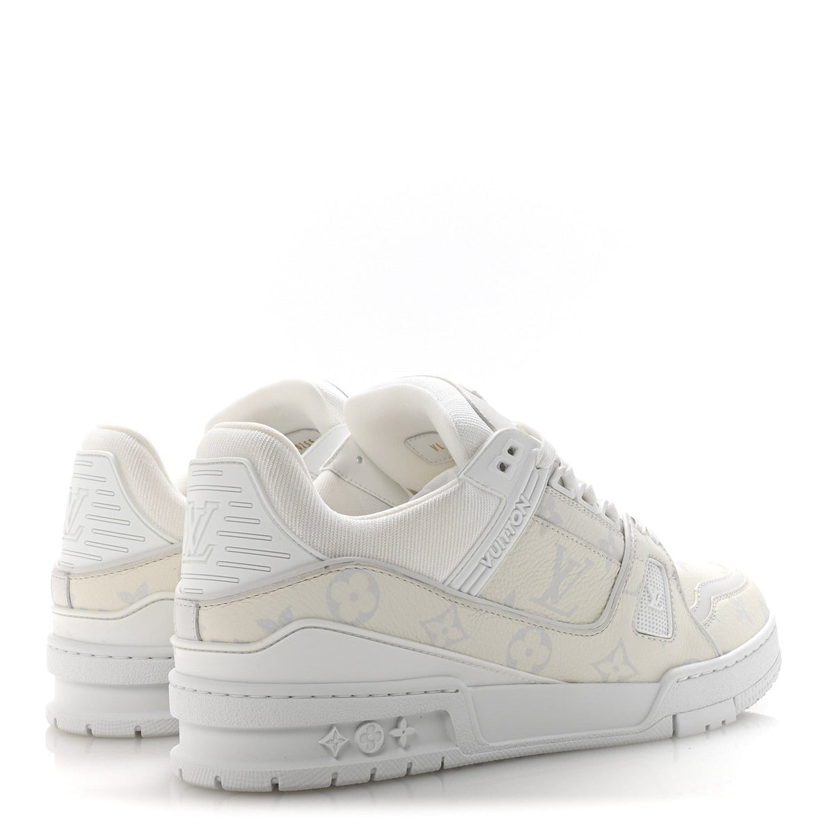 LOUIS VUITTON CALFSKIN EMBOSSED MONOGRAM DENIM LV TRAINER SNEAKERS LIGHT BLUE & WHITE