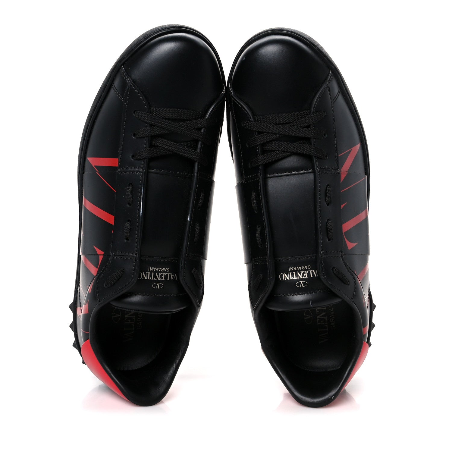 CALFSKIN MENS ROCKSTUD VLTN OPEN SNEAKERS BLACK RED