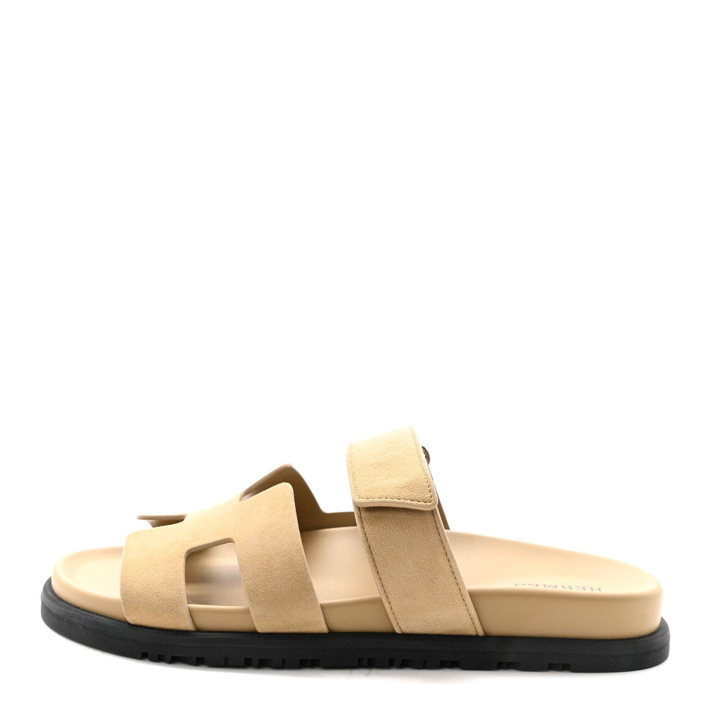 SUEDE GOATSKIN WOMENS CHYPRE SANDALS BEIGE SABLE