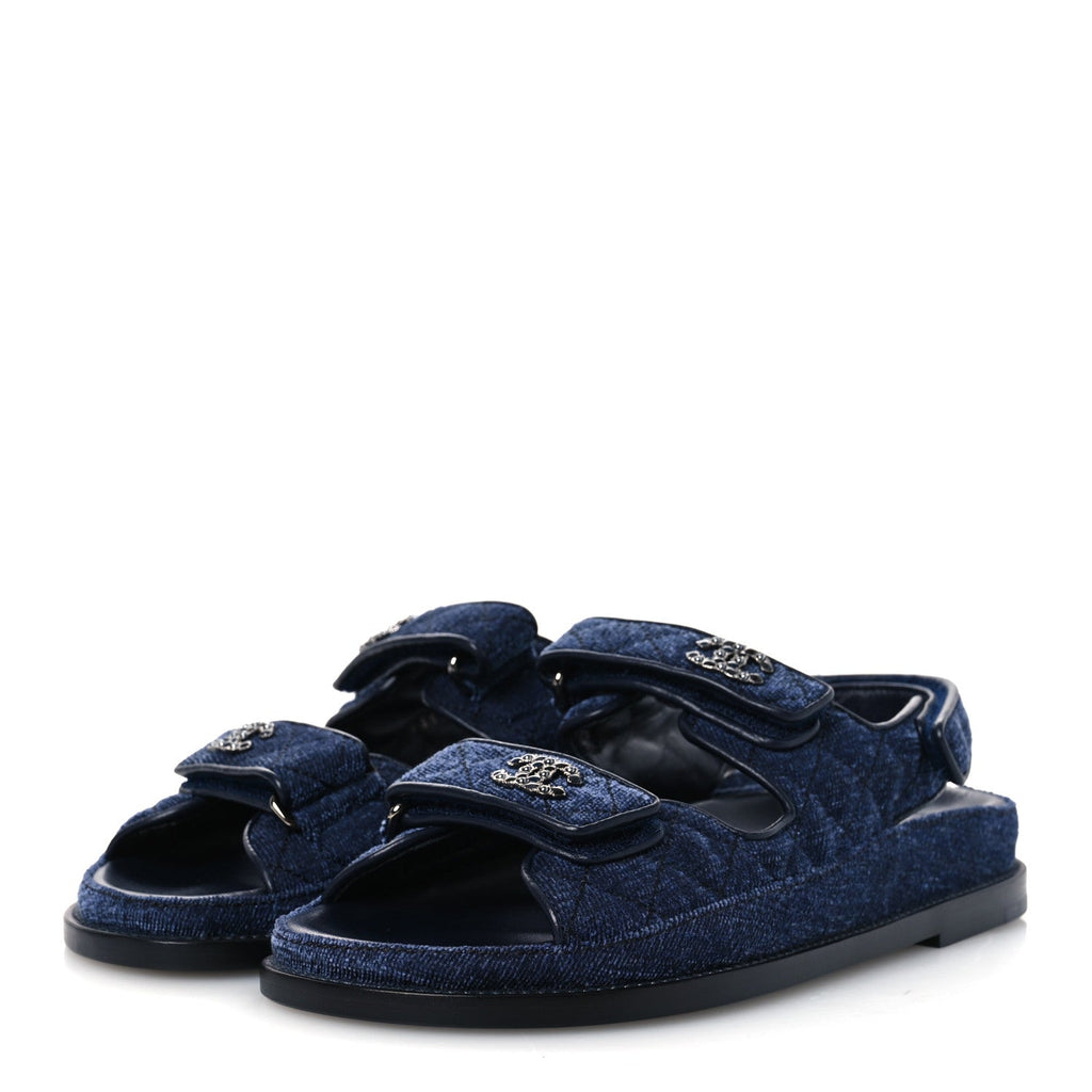 VELVET VELCRO DAD SANDALS BLUE