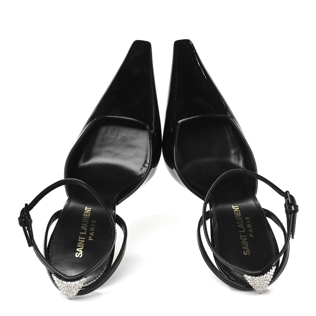 PATENT CALFSKIN CRYSTAL ANOUK PUMPS BLACK