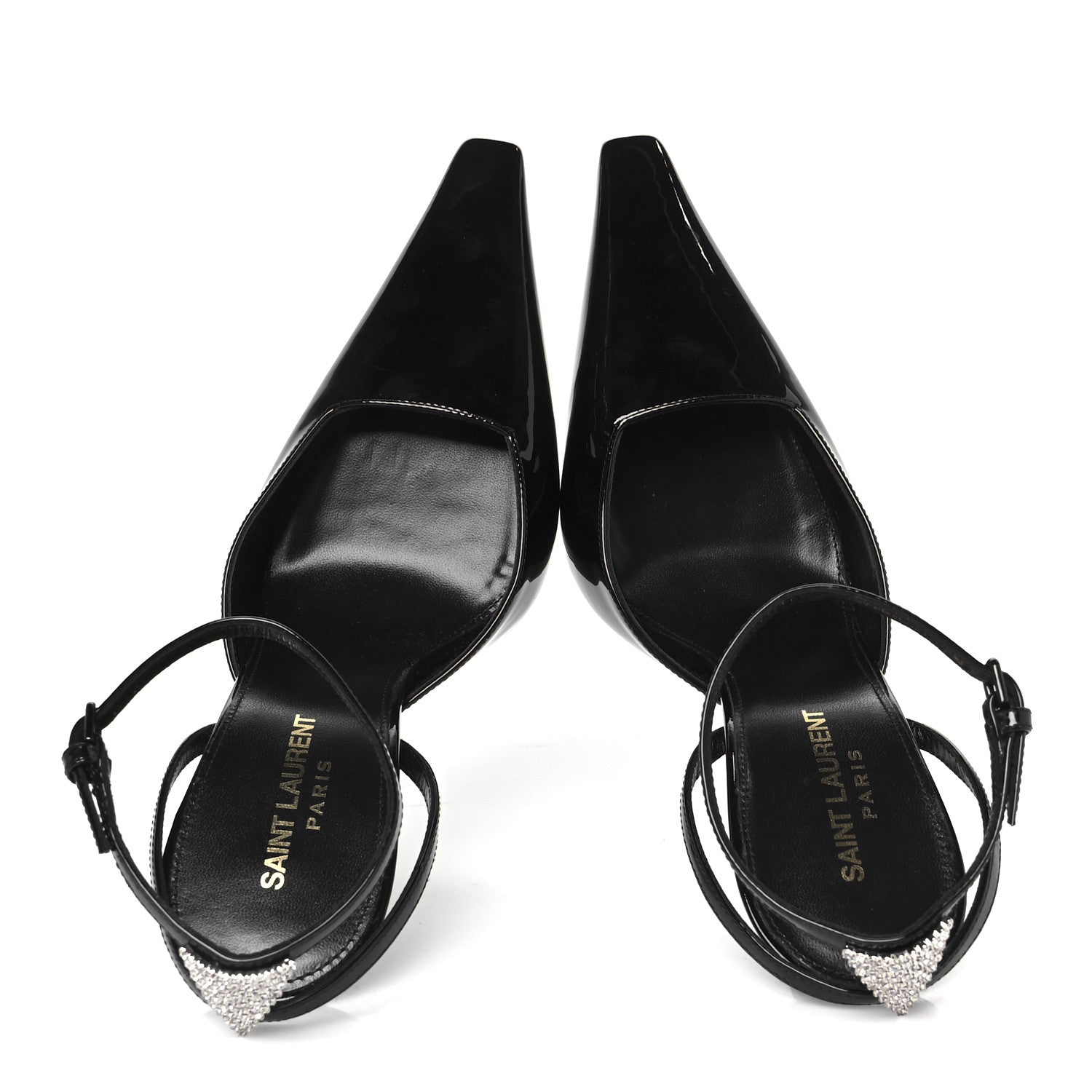 PATENT CALFSKIN CRYSTAL ANOUK PUMPS BLACK