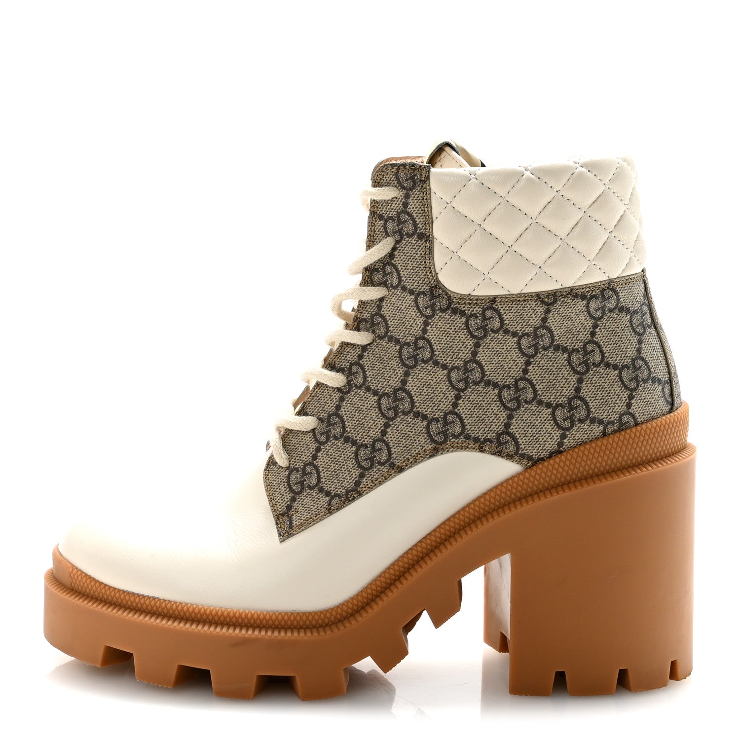 APOLLO CALFSKIN GG SUPREME NAPPA SAMOA QUILTED LACE UP ANKLE BOOTS MYSTIC WHITE BEIGE EBONY