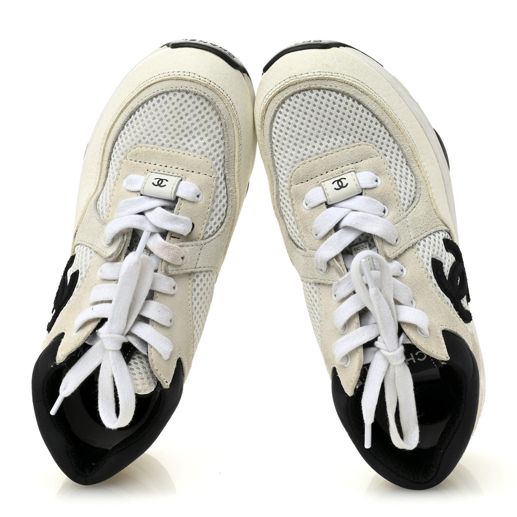 MESH SUEDE GRAINED CALFSKIN WOMENS CC SNEAKERS WHITE BLACK