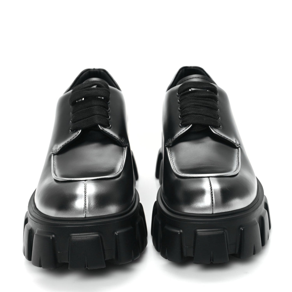 SPAZZOLATO ROIS SFUMATO MONOLITH 55MM DERBY LOAFERS BLACK ARGENTO