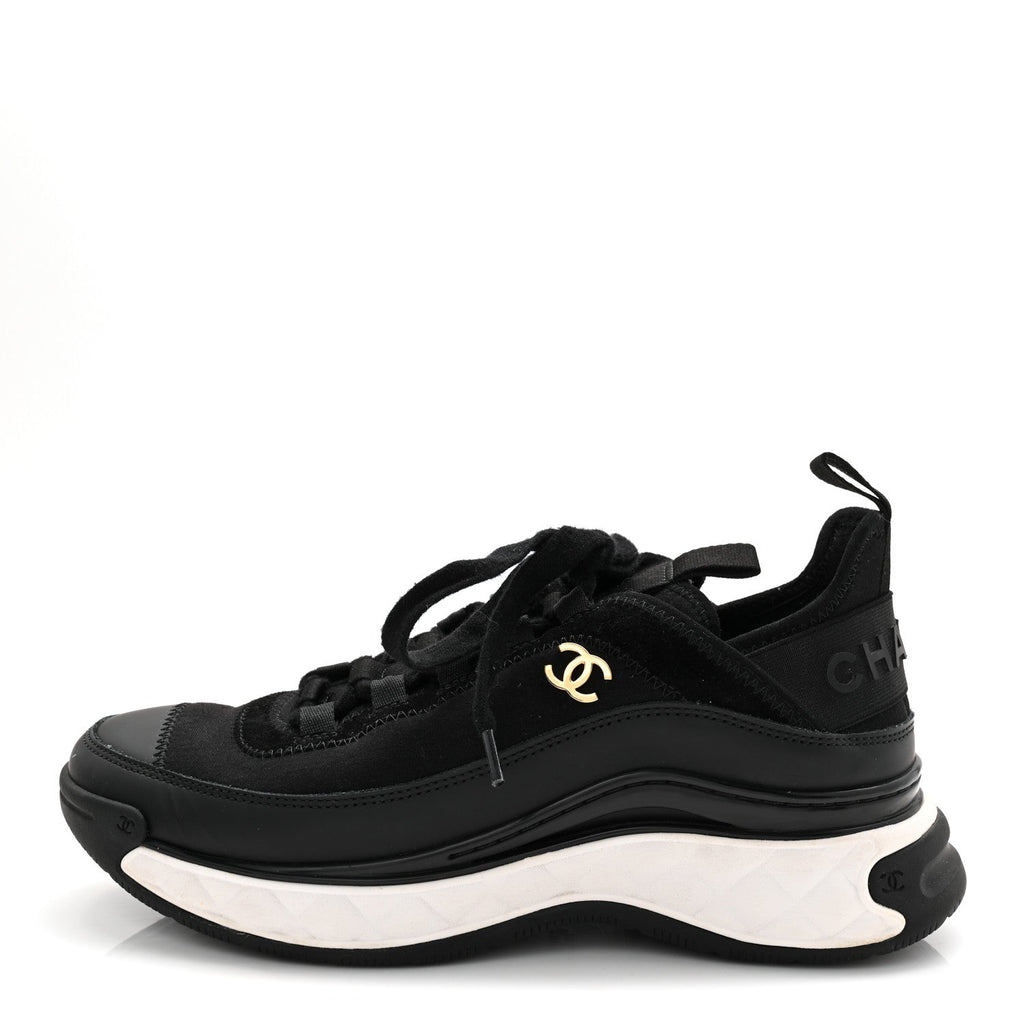 VELVET CALFSKIN MIXED FIBERS CC SNEAKERS BLACK