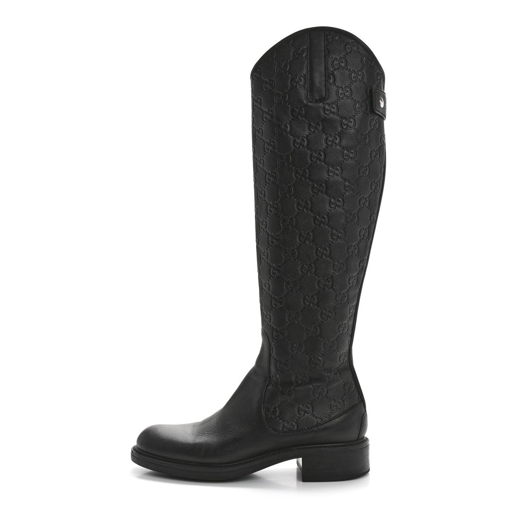 GUCCISSIMA CALFSKIN MIRO SOFT KNEE HIGH RIDING BOOTS BLACK