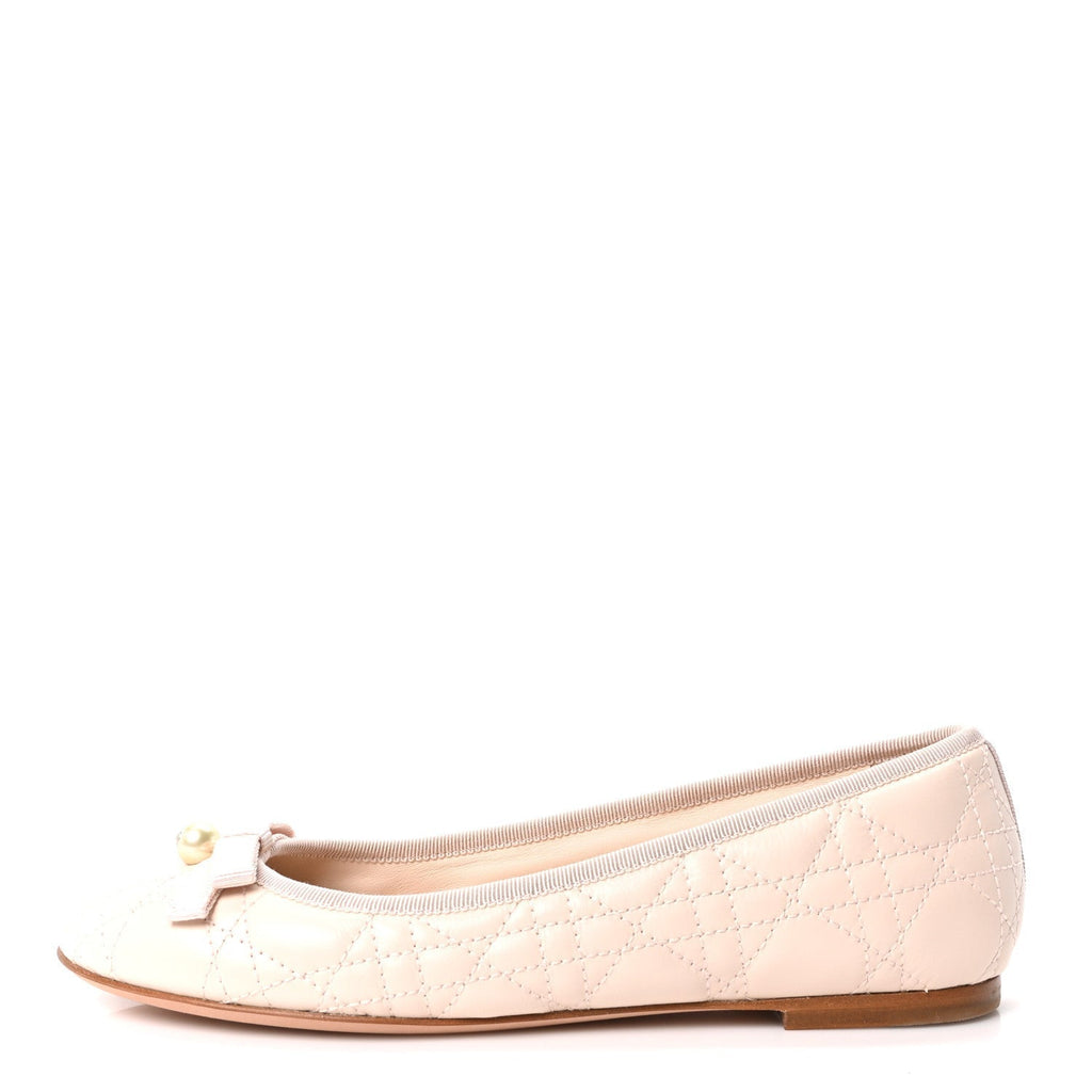 CALFSKIN CANNAGE PEARL BOW BALLET FLATS ROSE QUARTZ