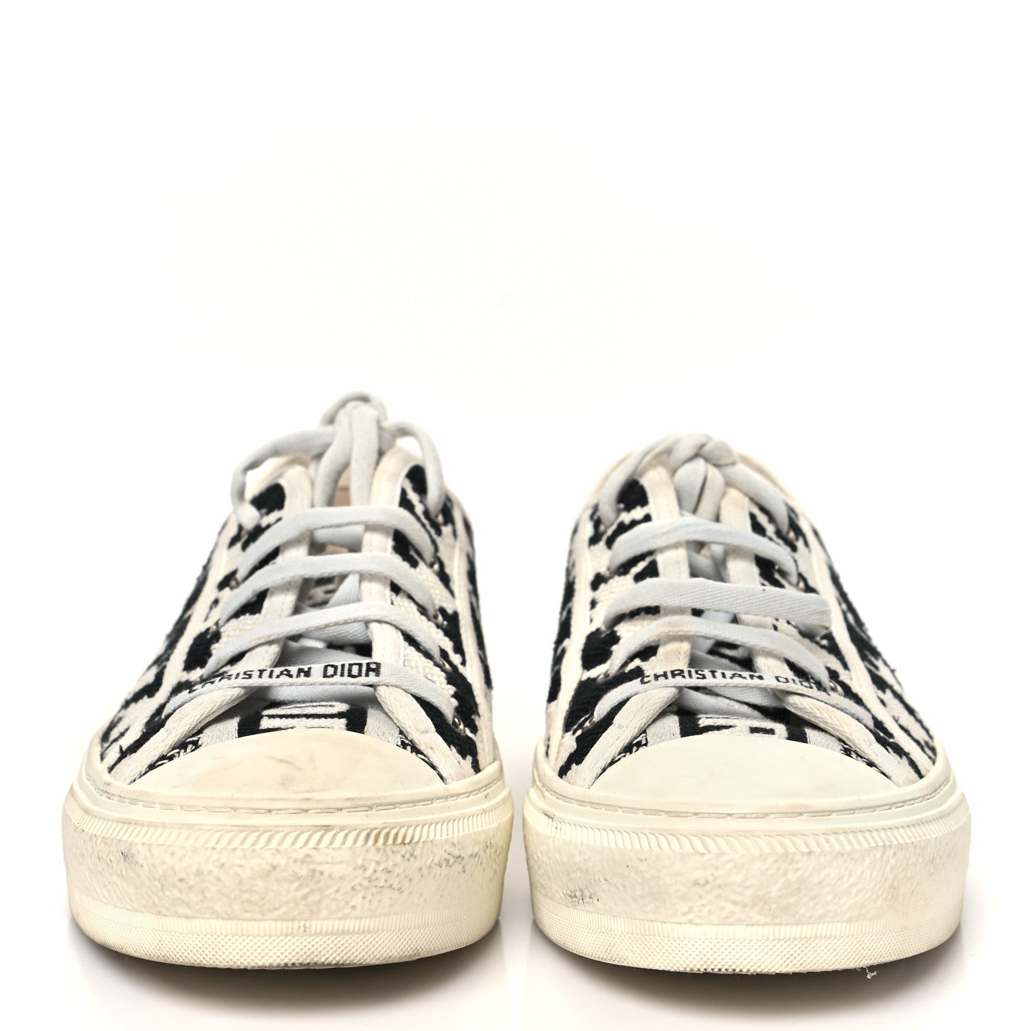 CANVAS MACRO HOUNDSTOOTH EMBROIDERED WOMENS WALK'N'DIOR LOW TOP SNEAKERS WHITE BLACK