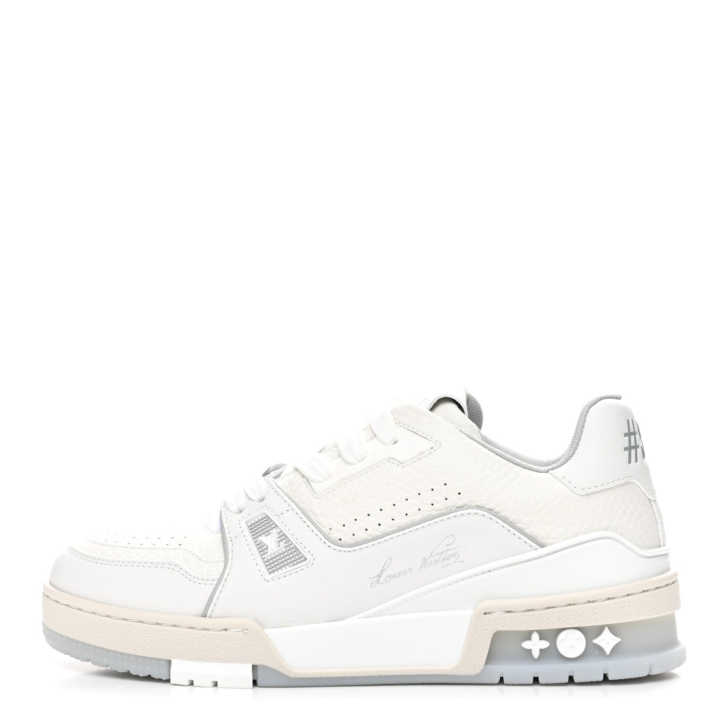 GRAINED CALFSKIN WOMENS LV TRAINER SNEAKERS WHITE