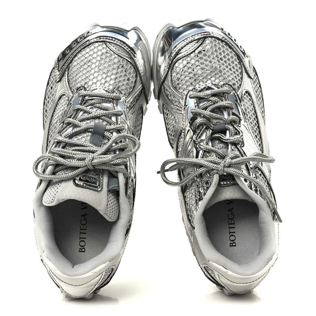 CALFSKIN FISHNET FABRIC ORBIT SNEAKERS SILVER
