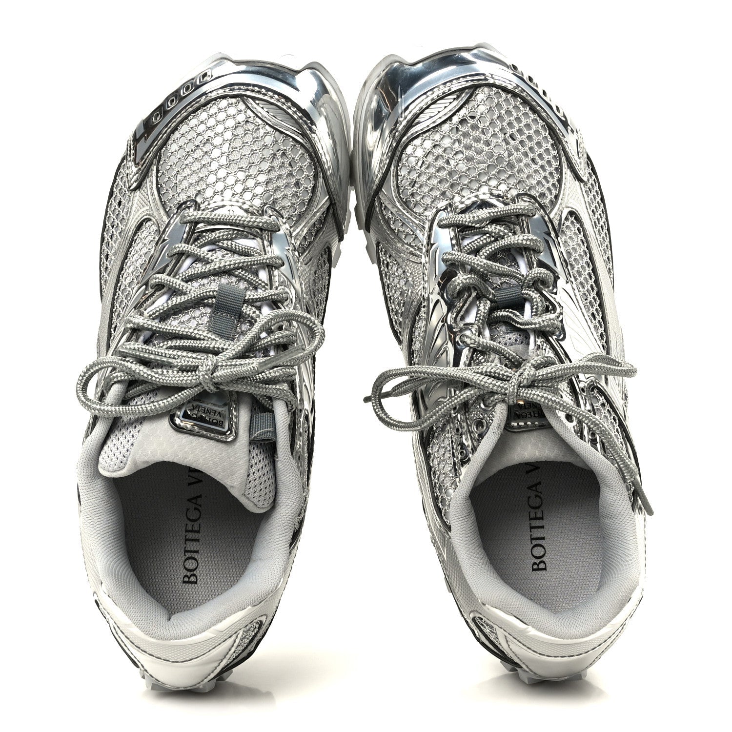 CALFSKIN FISHNET FABRIC ORBIT SNEAKERS SILVER