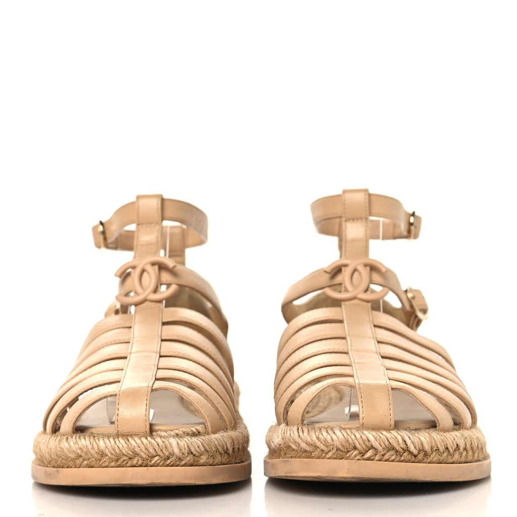 LAMBSKIN ESPADRILLE SANDALS BEIGE