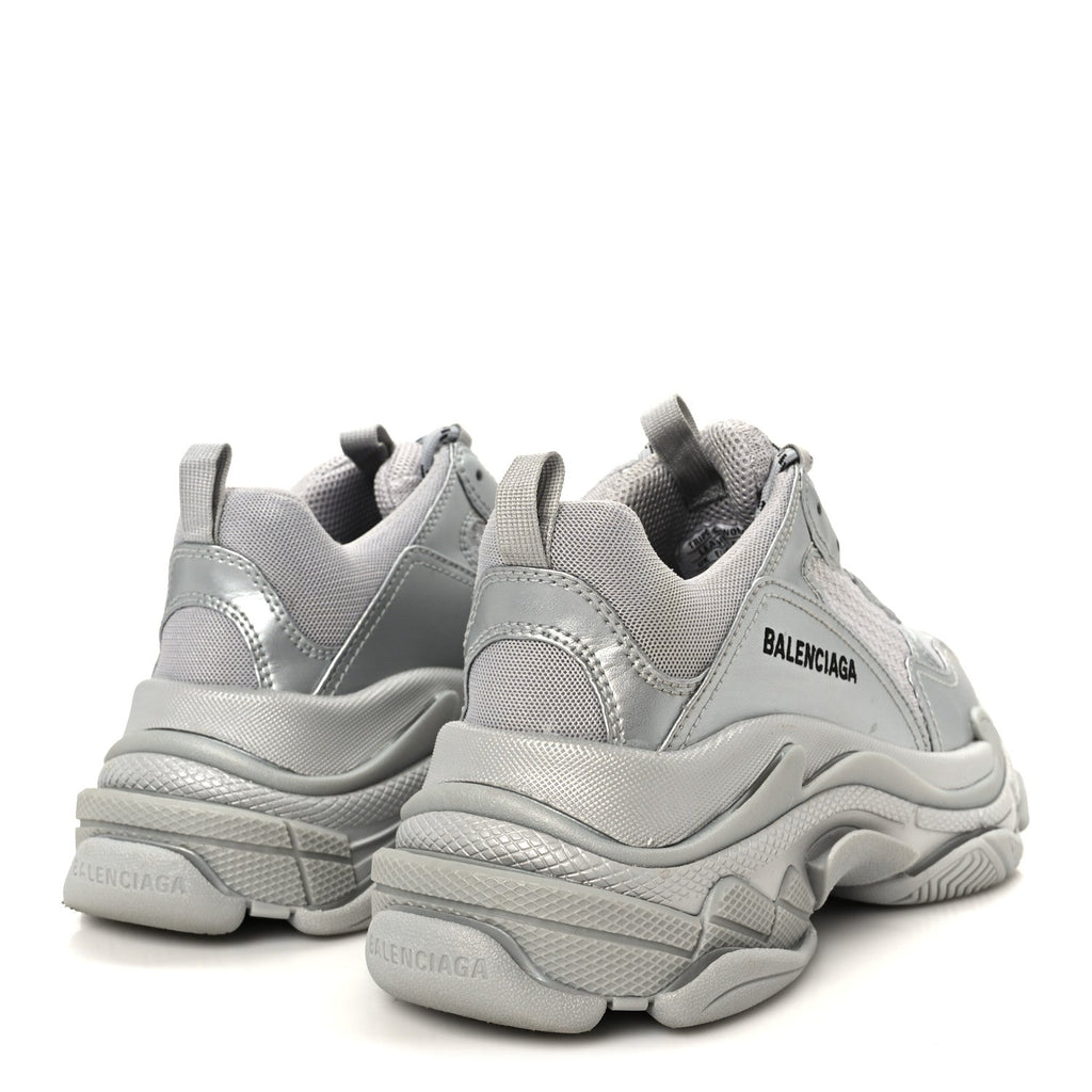 METALLIC FABRIC MESH WOMENS TRIPLE S SNEAKERS SILVER