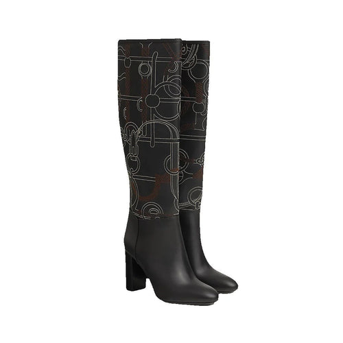 Hermès Lisiere 90 Boot Beige - Black Print