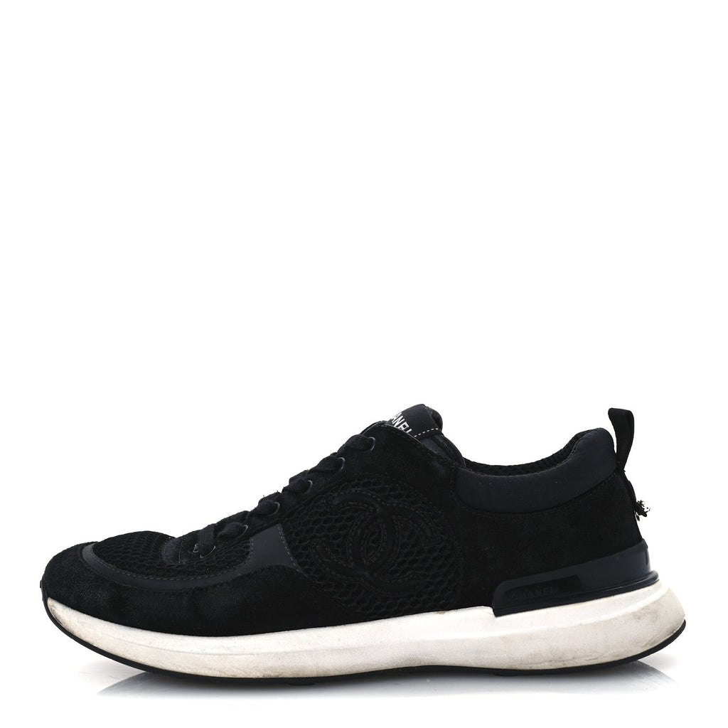 CALFSKIN MESH LYCRA SUEDE WOMENS LOGO SNEAKERS BLACK