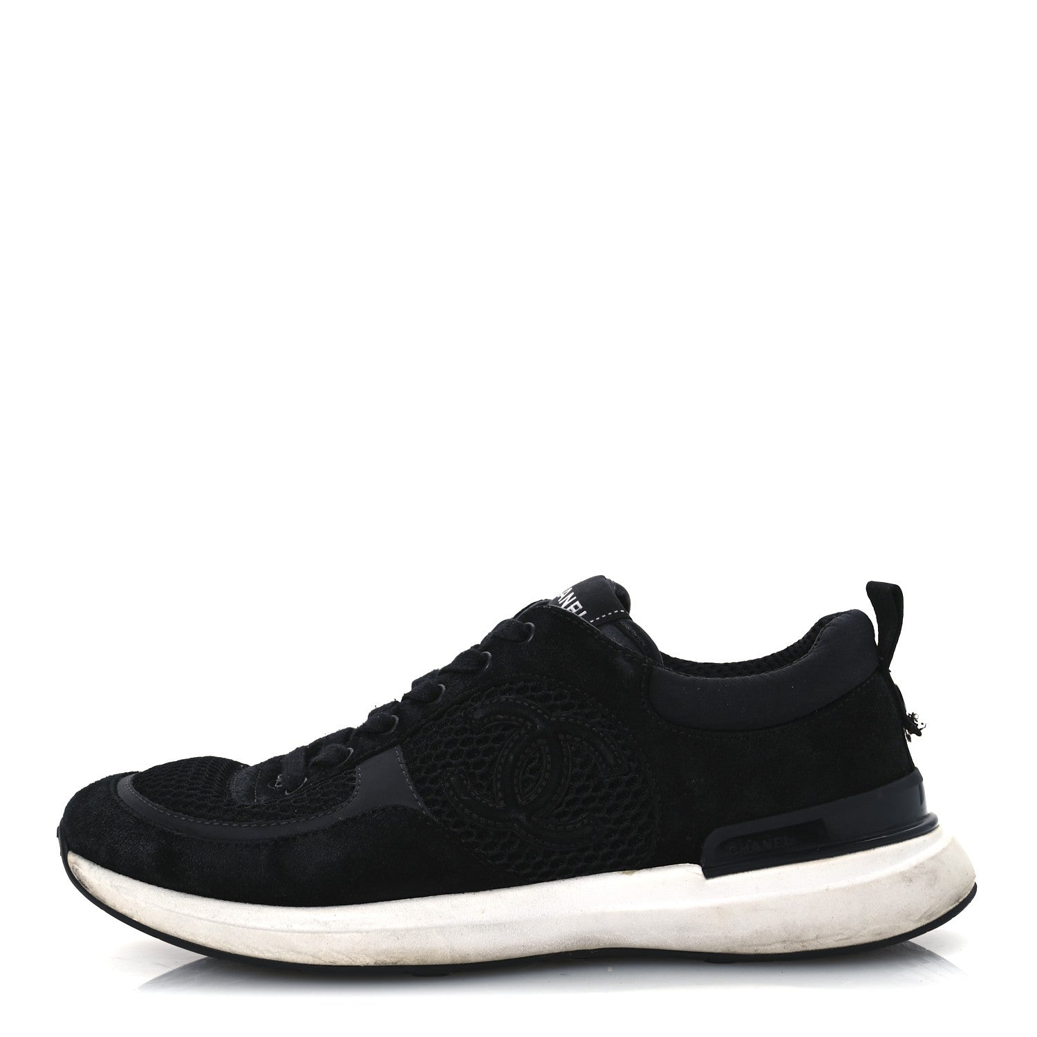 CALFSKIN MESH LYCRA SUEDE WOMENS LOGO SNEAKERS BLACK