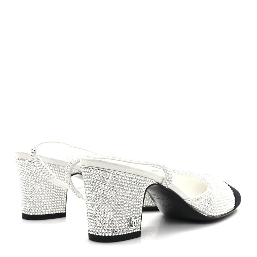 STRASS GROSGRAIN CAP TOE CC SLINGBACK PUMPS SILVER BLACK