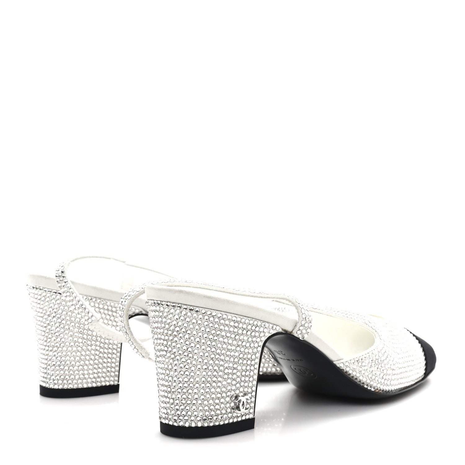 STRASS GROSGRAIN CAP TOE CC SLINGBACK PUMPS SILVER BLACK