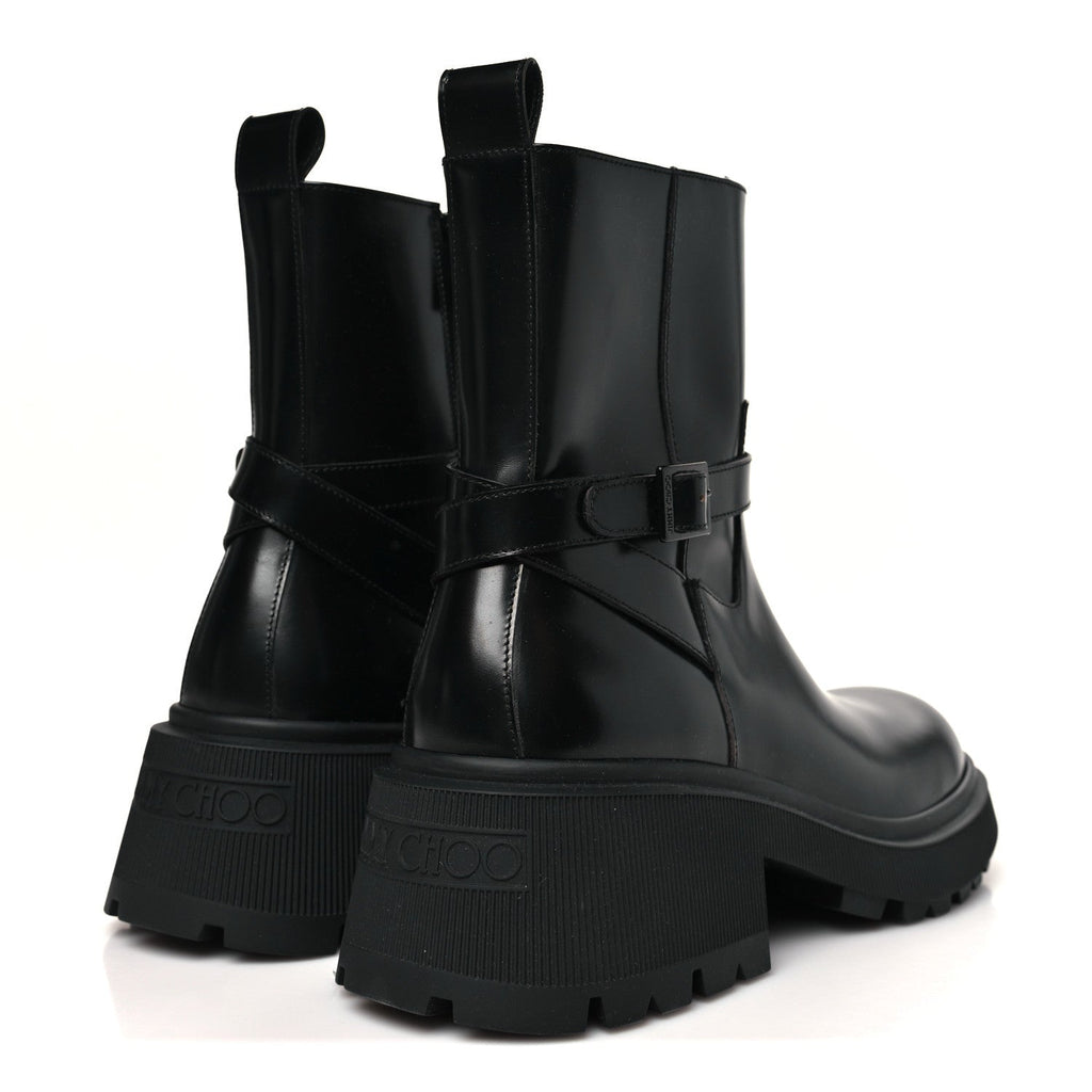 CALFSKIN CONNY FLAT COMBAT BOOTS BLACK