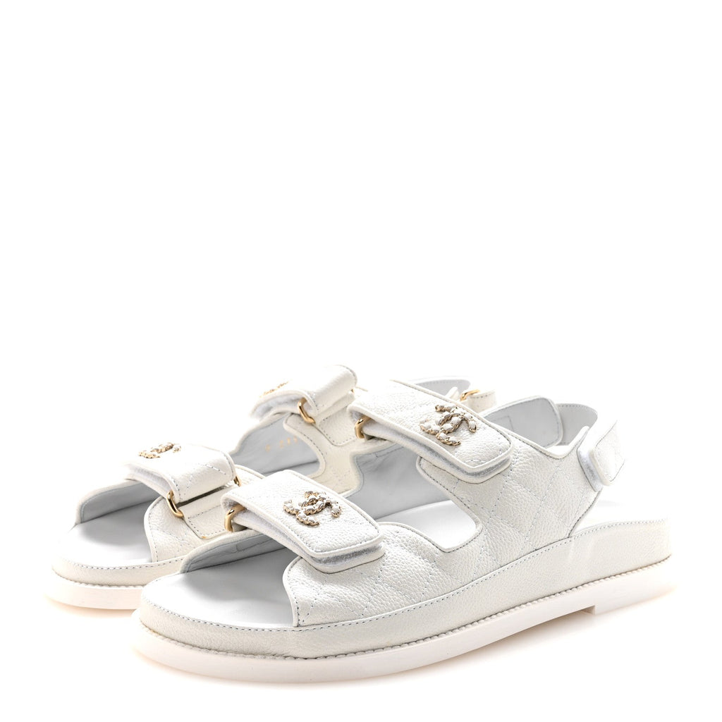 GRAINED CALFSKIN VELCRO DAD SANDALS WHITE