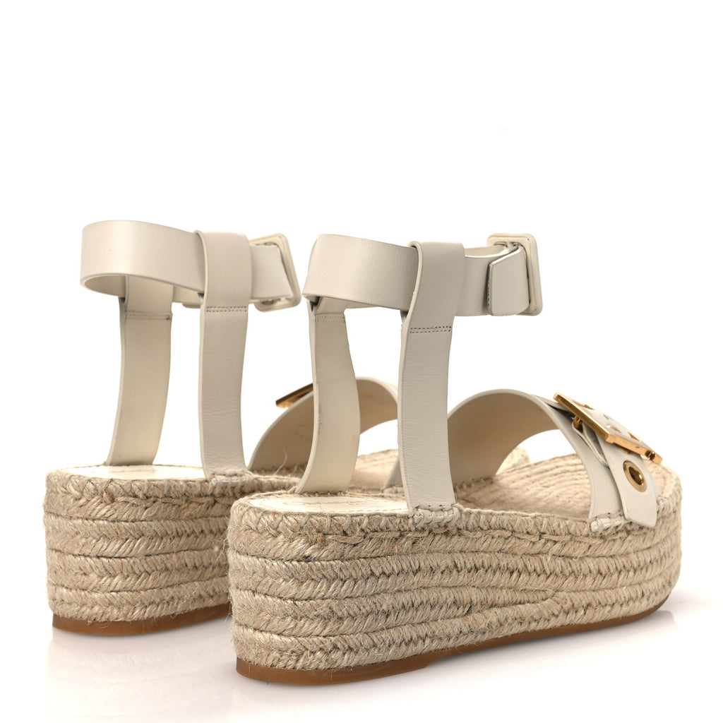 CALFSKIN D-DIOR ESPADRILLE PLATFORM SANDALS OFF WHITE