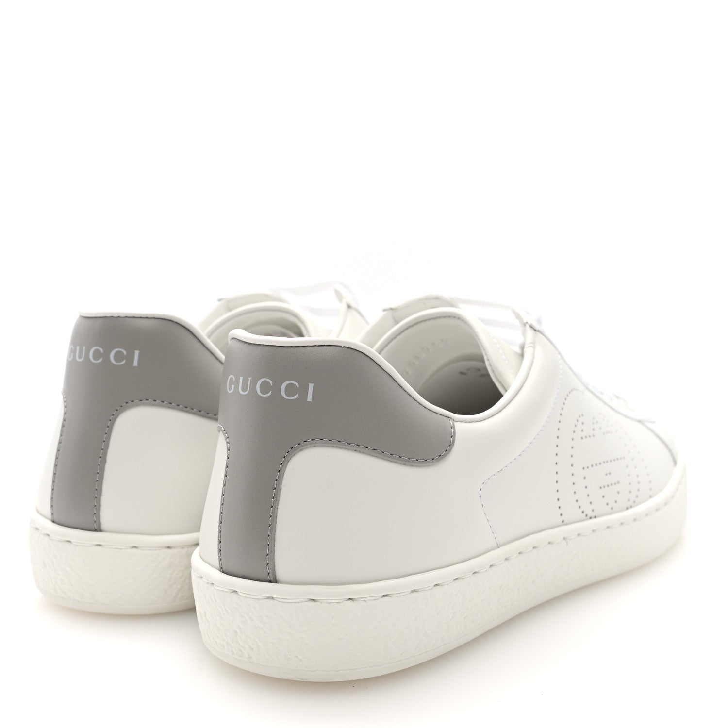 CALFSKIN INTERLOCKING G PERFORATED MENS ACE SNEAKERS WHITE GREY SKY