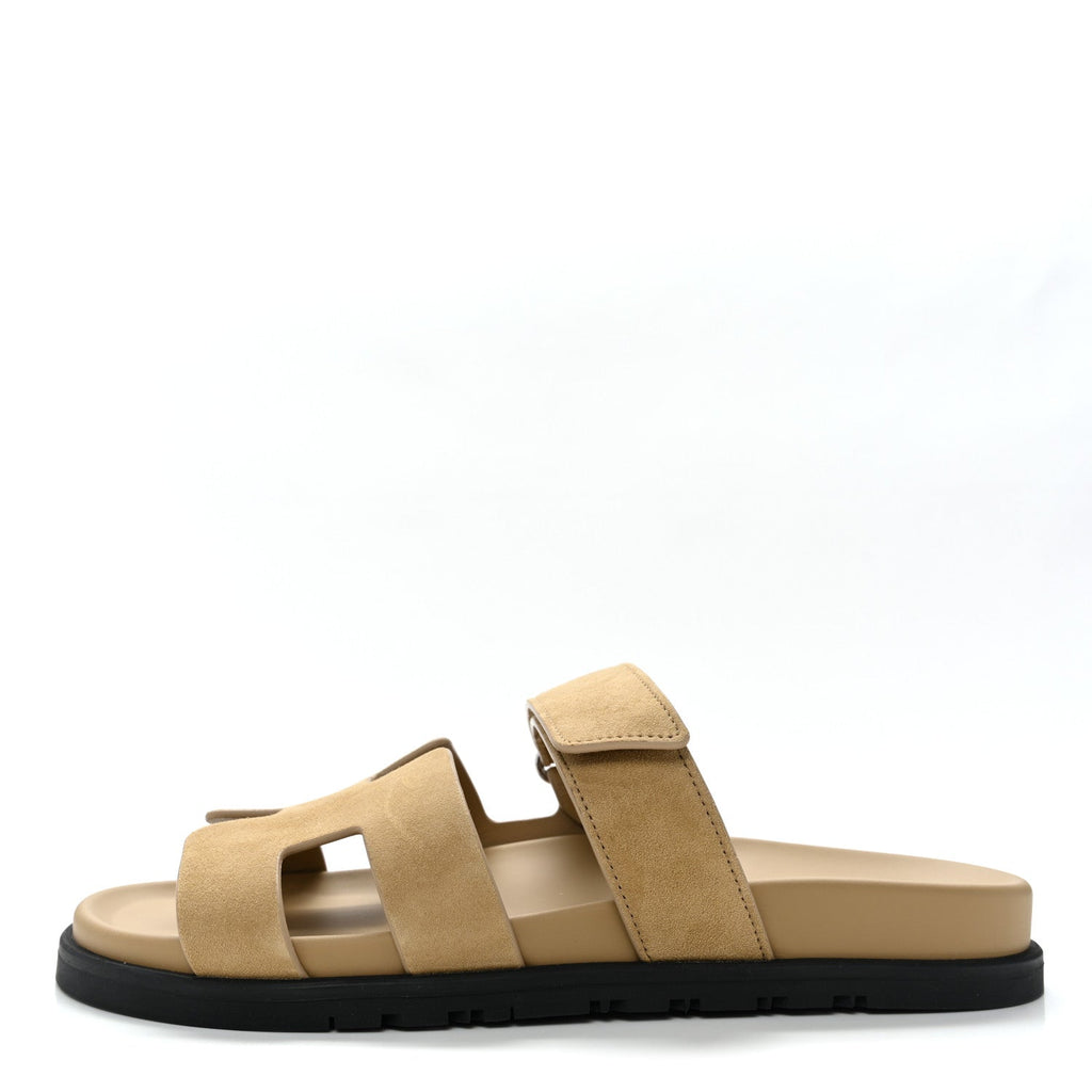 SUEDE GOATSKIN WOMENS CHYPRE SANDALS BEIGE LIN
