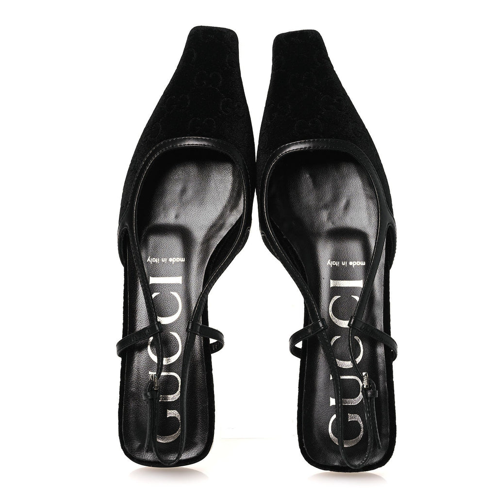 VELVET GG MONOGRAM SLINGBACK BALLET FLATS BLACK