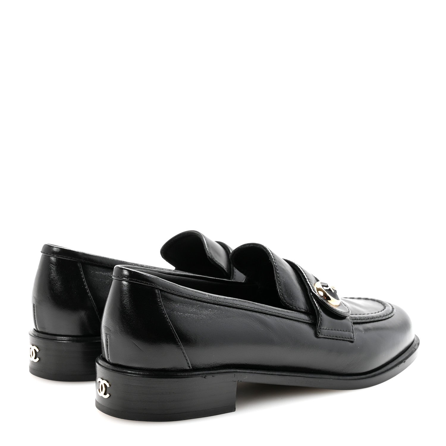 SHINY CALFSKIN CC MOCASSIN LOAFERS BLACK