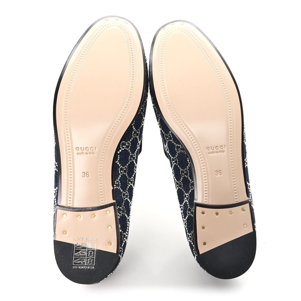 NEW DENIM CRYSTAL GG MONOGRAM WOMENS 1953 HORSEBIT JORDAAN LOAFER BLUE