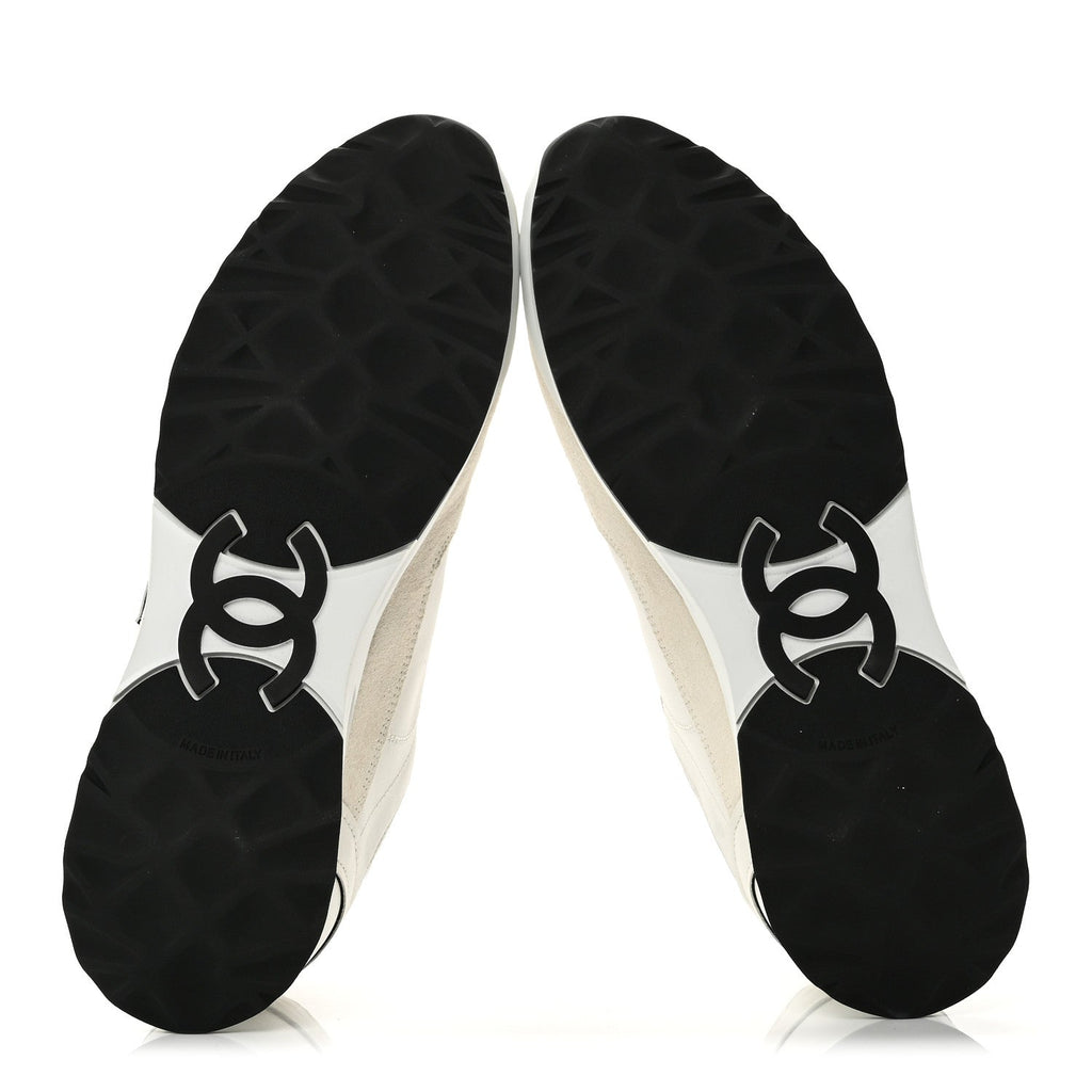 CALFSKIN SUEDE CC MENS SNEAKERS WHITE BEIGE BLACK