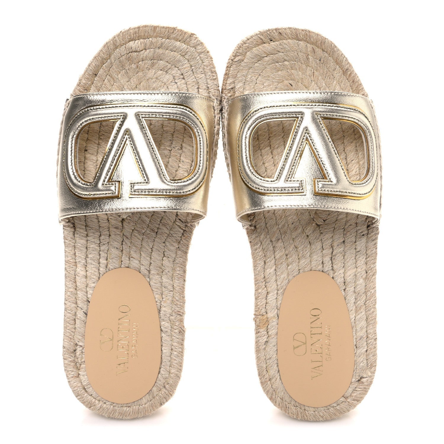 LAMINATED NAPA VLOGO CUT OUT ESPADRILLE FLAT SLIDE SANDALS SILVER