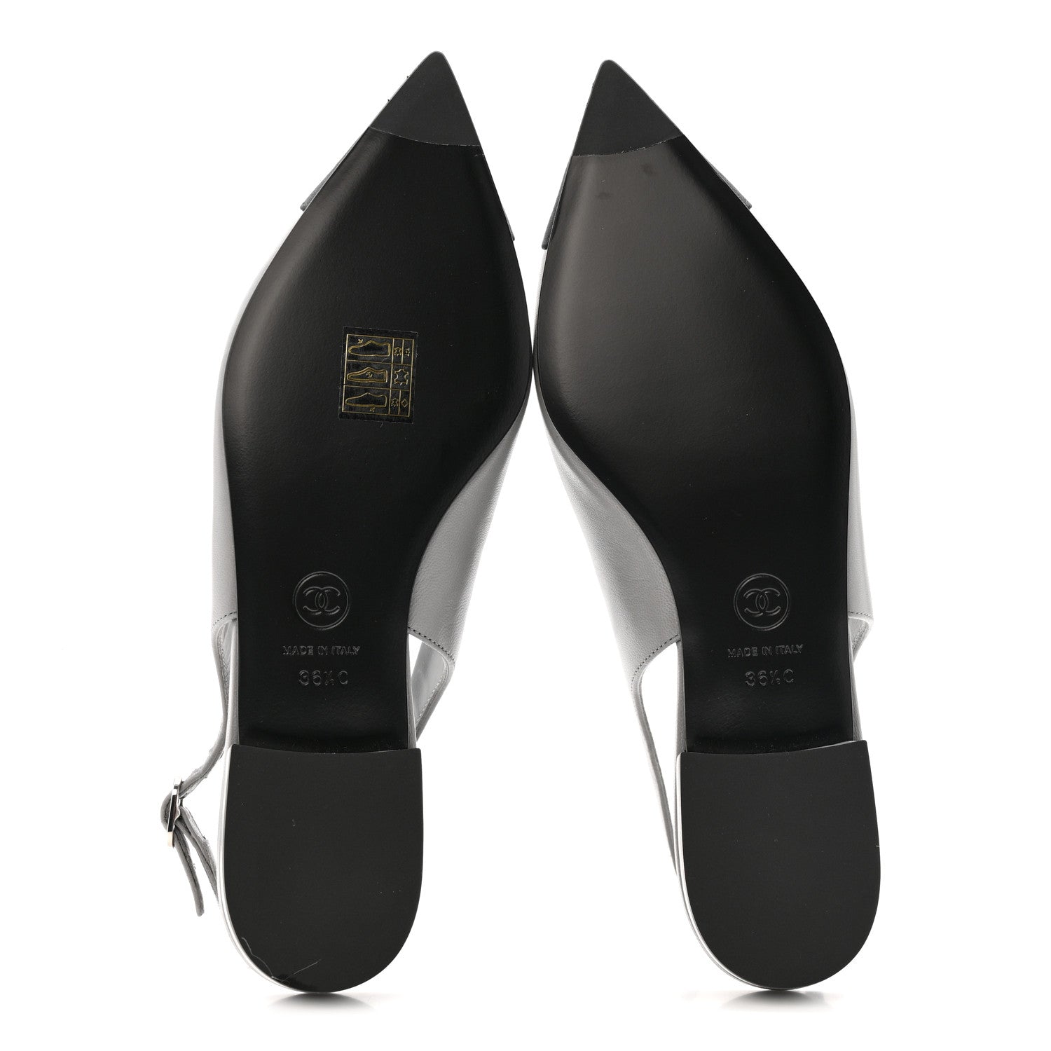 GOATSKIN GROSGRAIN POINTED TOE CC SLINGBACK FLATS GRAY BLACK