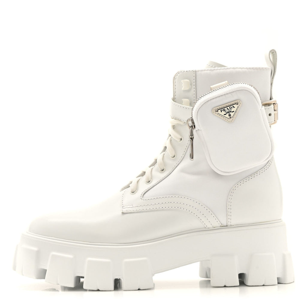 SPAZZOLATO ROIS RE-NYLON METAL TRIANGLE LOGO MONOLITH POUCH POCKET 55MM BOOTS WHITE