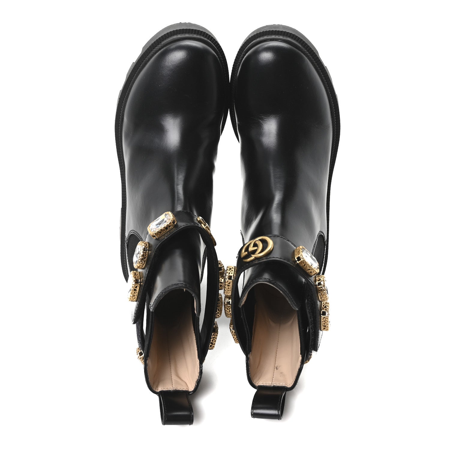CALFSKIN CRYSTAL GG TRIP CHELSEA ANKLE BOOTS BLACK