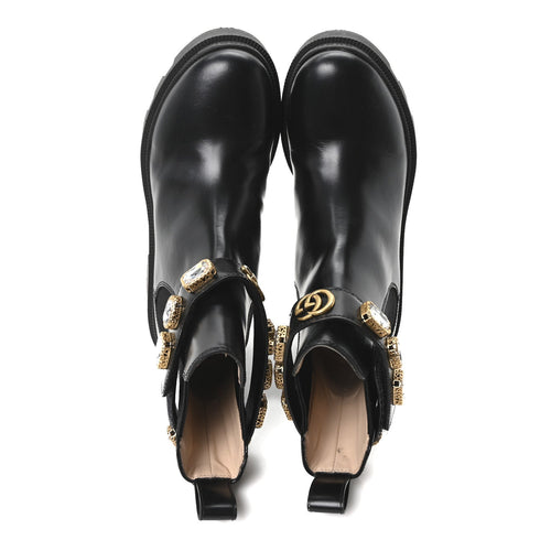 CALFSKIN CRYSTAL GG TRIP CHELSEA ANKLE BOOTS BLACK