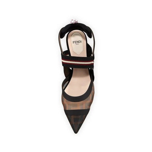 Fendi 85mm Colibrì Embellished Mesh Slingback Pumps Metallic - Black/Brown